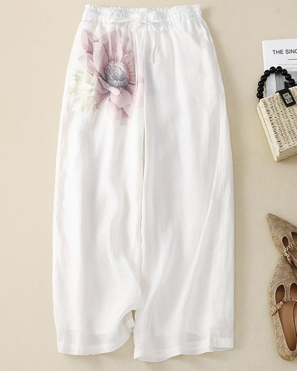 Cotton And Linen Positioning Printed Temperament Casual Pants